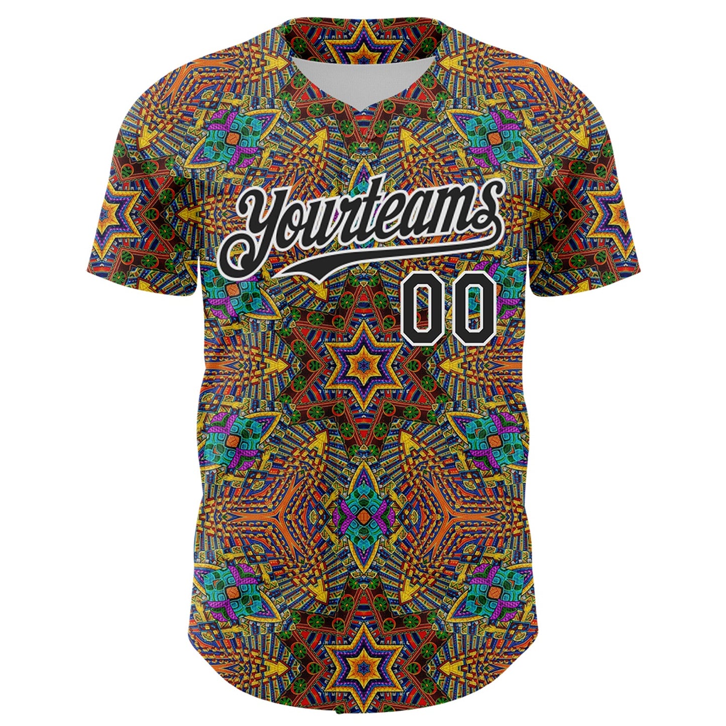 Custom Gold Black-White 3D Pattern Design Burner Costumes Trippy Authentic Baseball Jersey view 2
