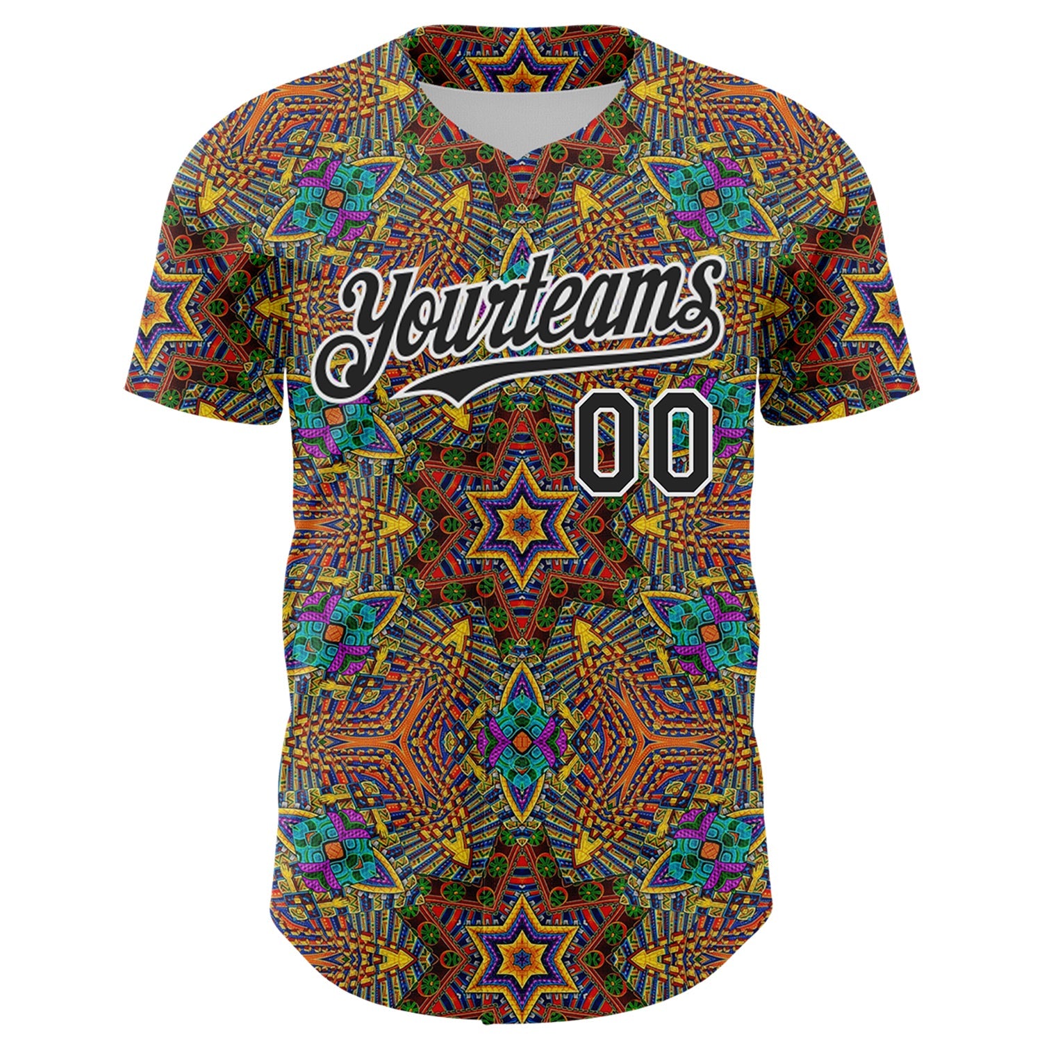 Custom Gold Black-White 3D Pattern Design Burner Costumes Trippy Authentic Baseball Jersey view 2