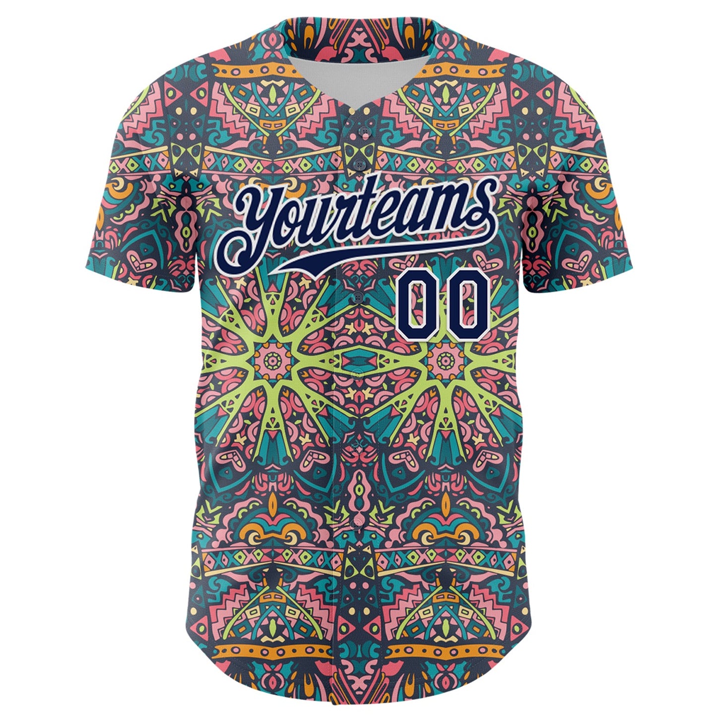 Custom Green Navy-White 3D Pattern Design Burner Costumes Psychedelic Authentic Baseball Jersey view 2