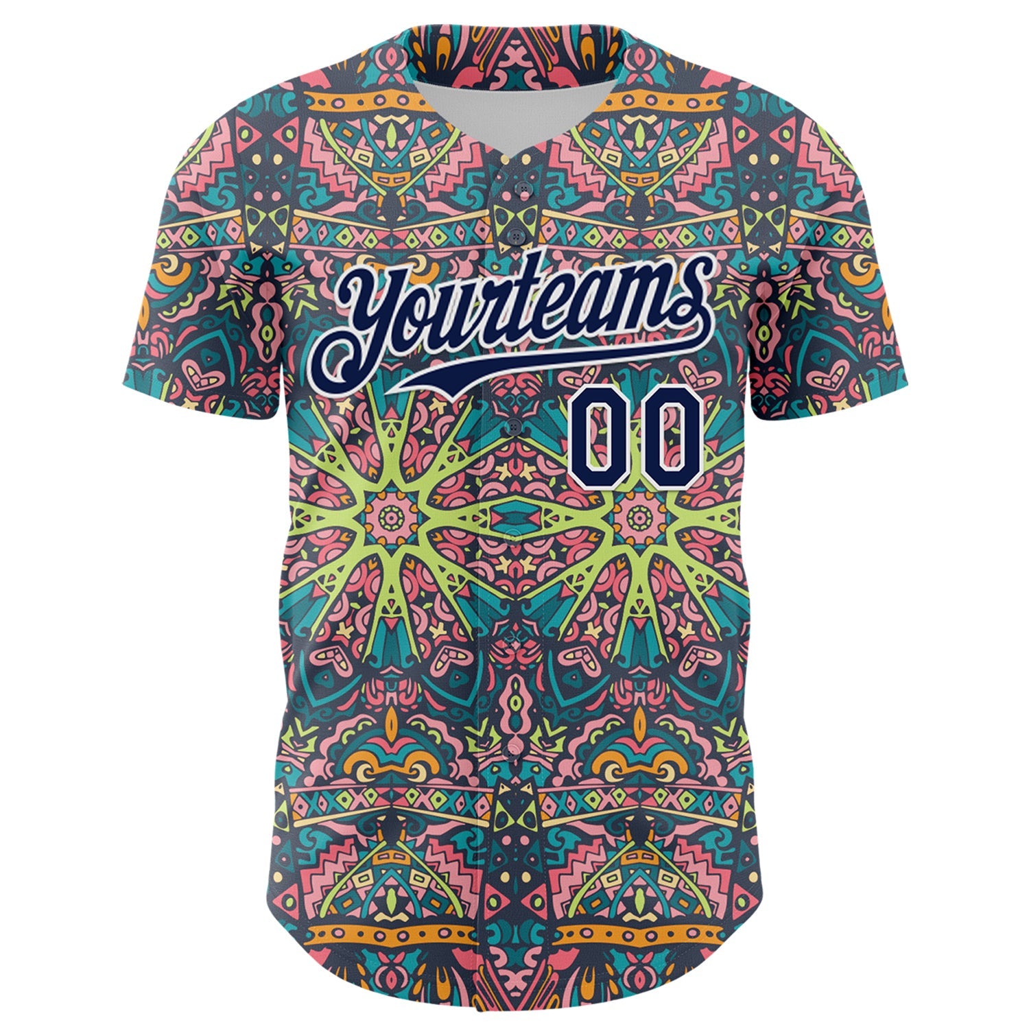 Custom Green Navy-White 3D Pattern Design Burner Costumes Psychedelic Authentic Baseball Jersey view 2