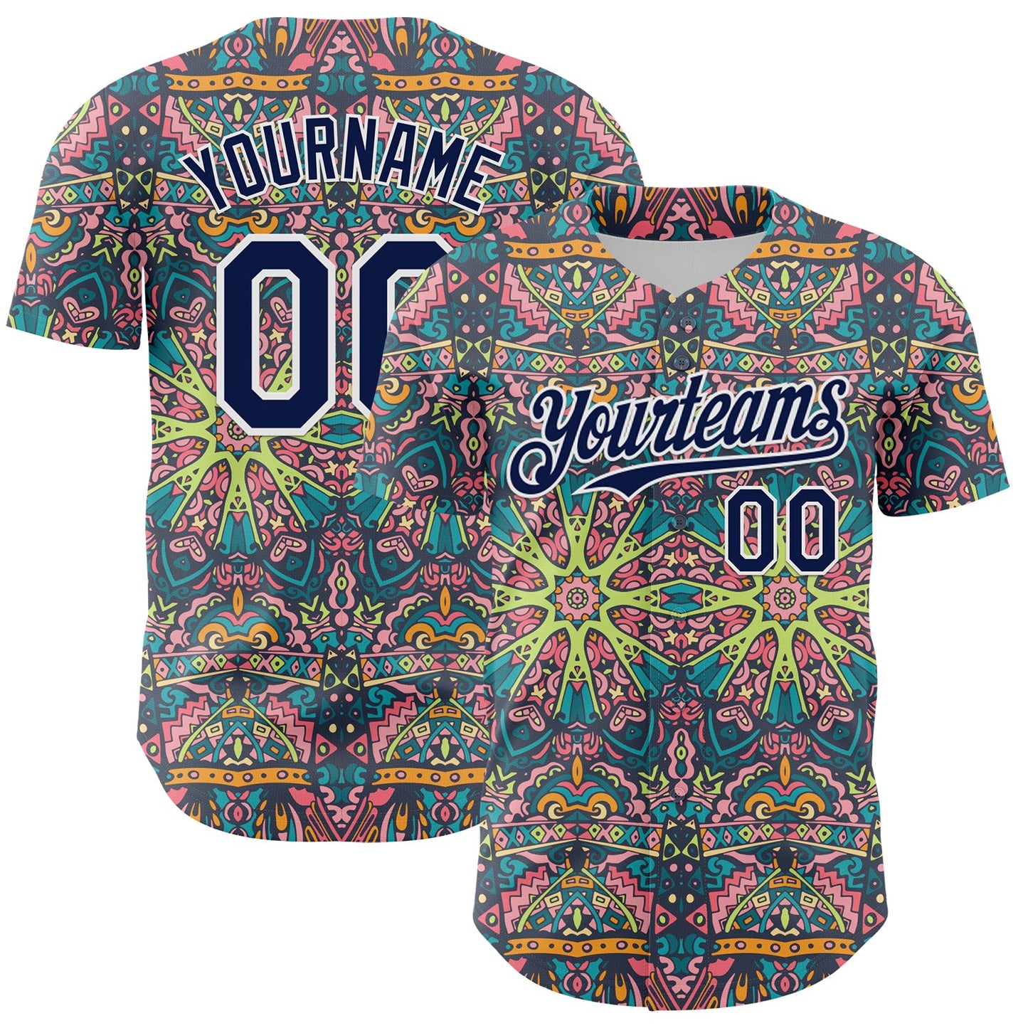 Custom Green Navy-White 3D Pattern Design Burner Costumes Psychedelic Authentic Baseball Jersey - Main View