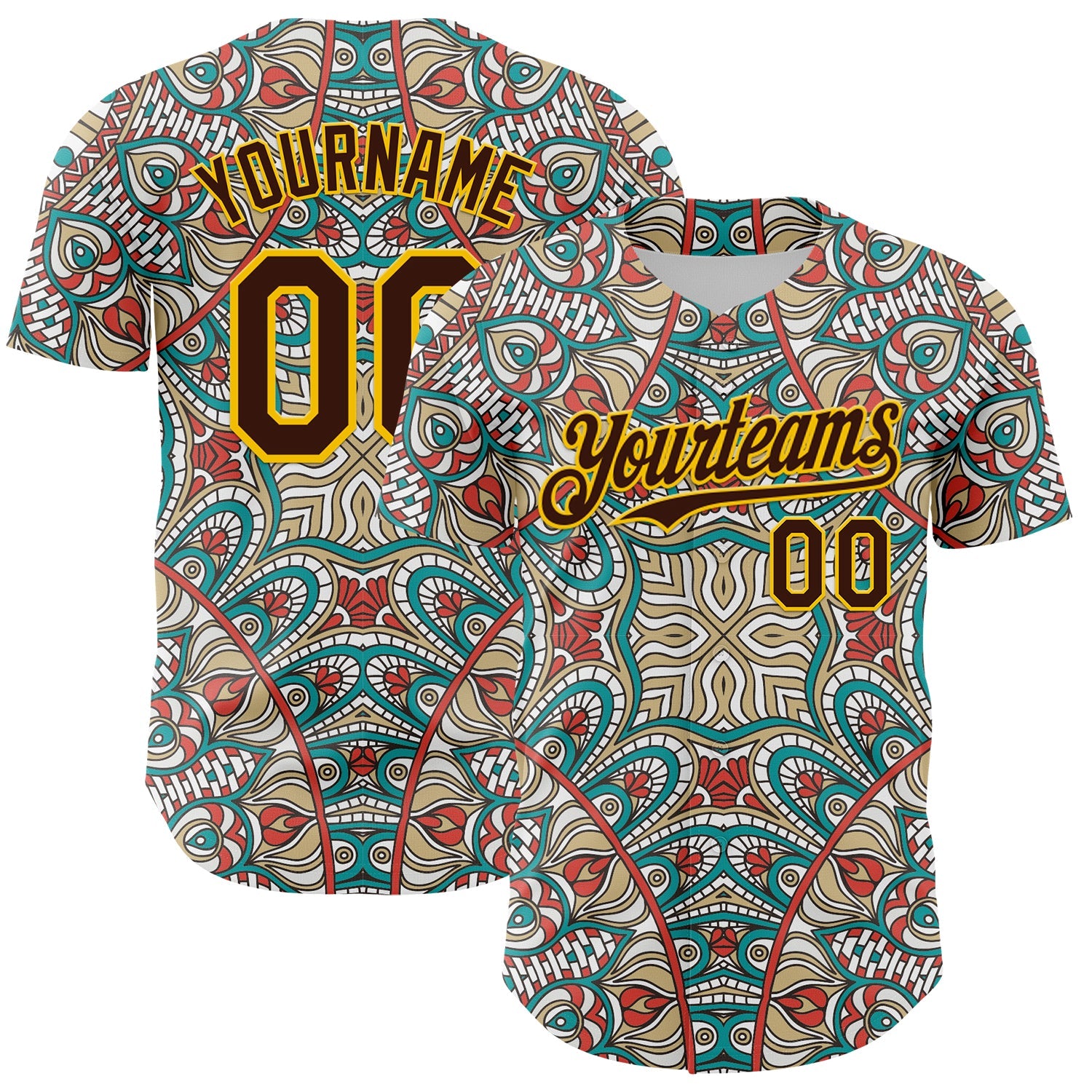 Custom Green Brown-Yellow 3D Pattern Design Burner Costumes Exotic Authentic Baseball Jersey - Main View
