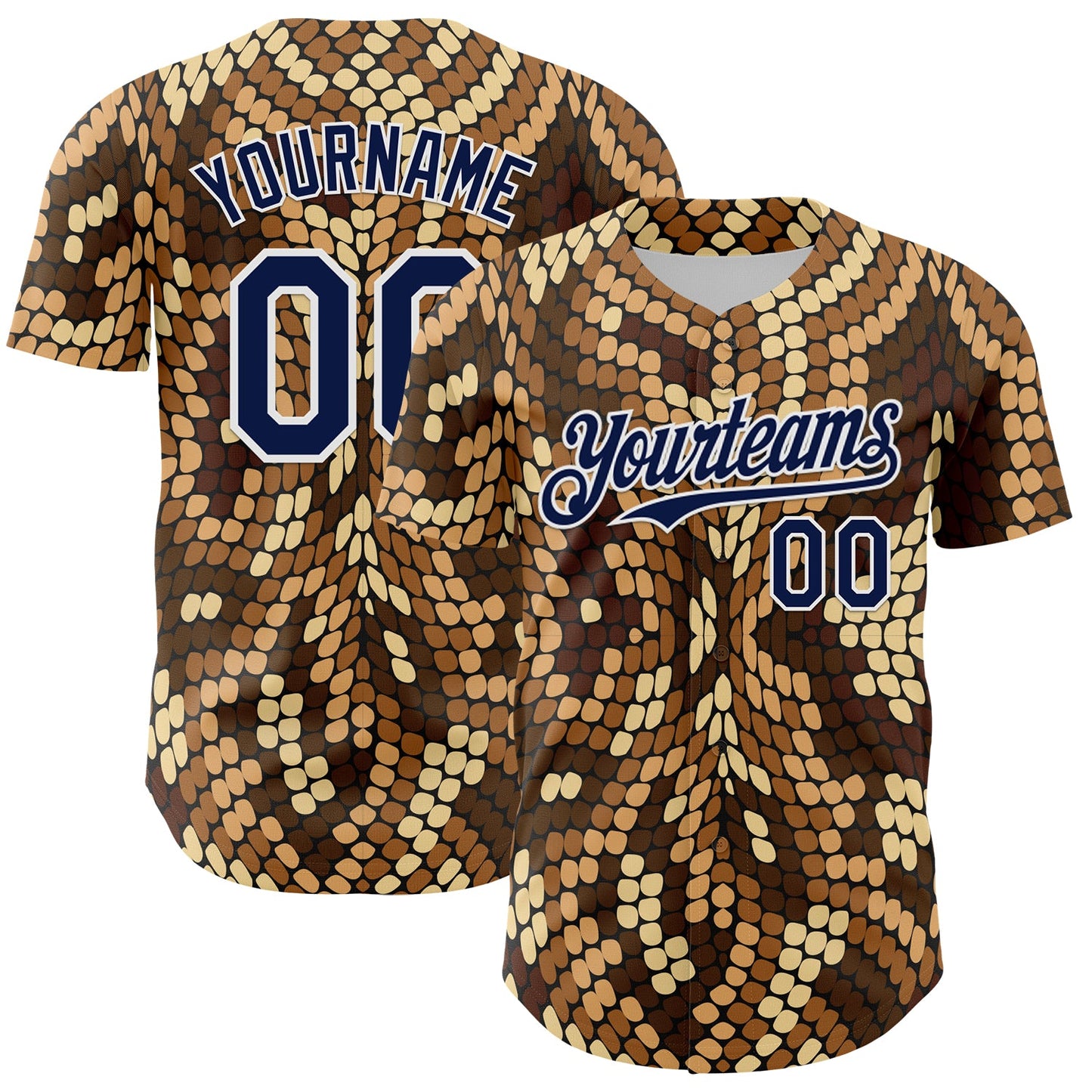 Custom Brown Navy-White 3D Pattern Design Burner Costumes Snake Print Authentic Baseball Jersey - Main View