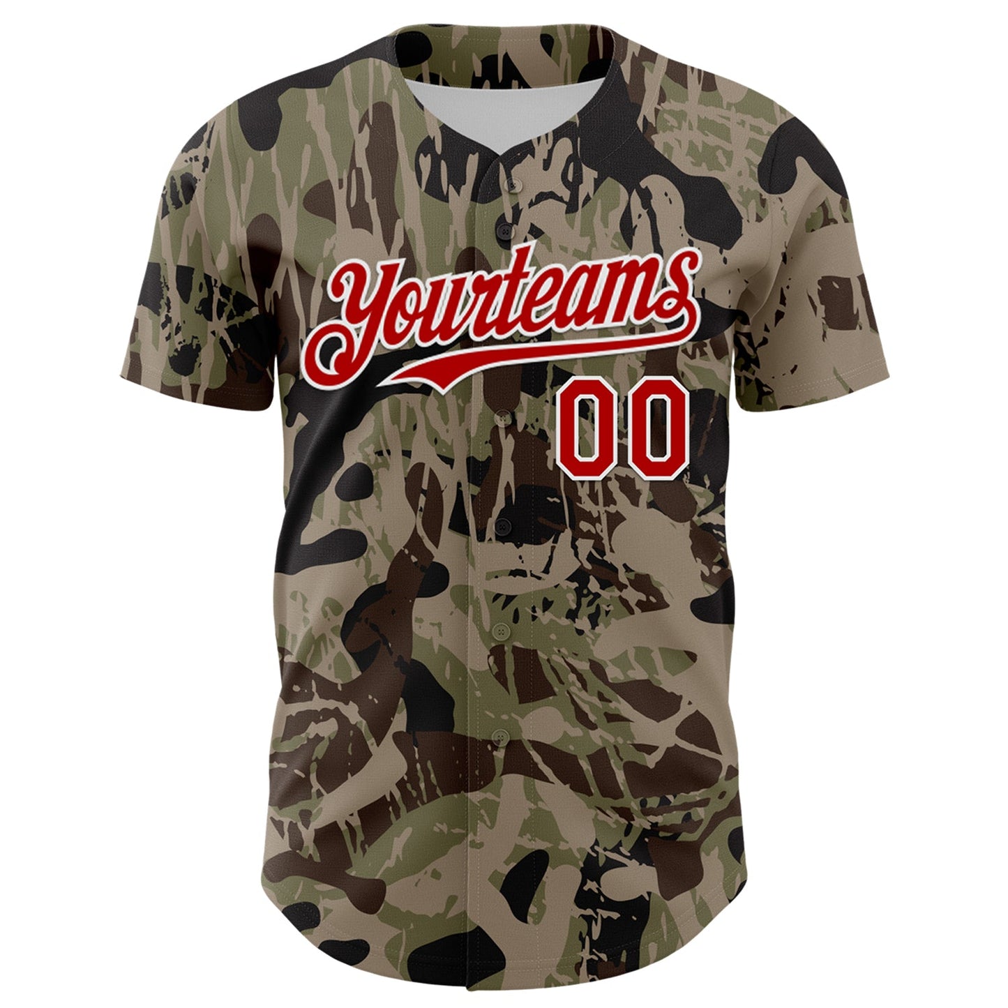 Custom Camo Red-White 3D Pattern Design Burner Costumes Grunge Camo Authentic Salute To Service Baseball Jersey view 2