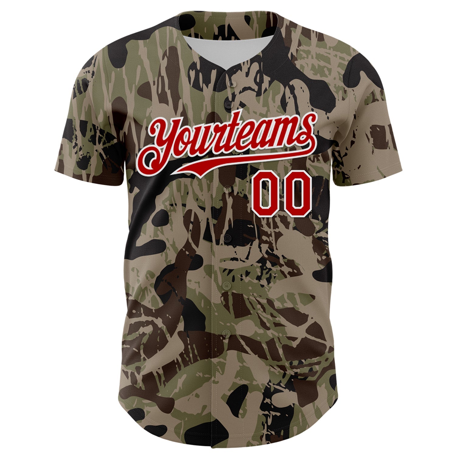 Custom Camo Red-White 3D Pattern Design Burner Costumes Grunge Camo Authentic Salute To Service Baseball Jersey view 2