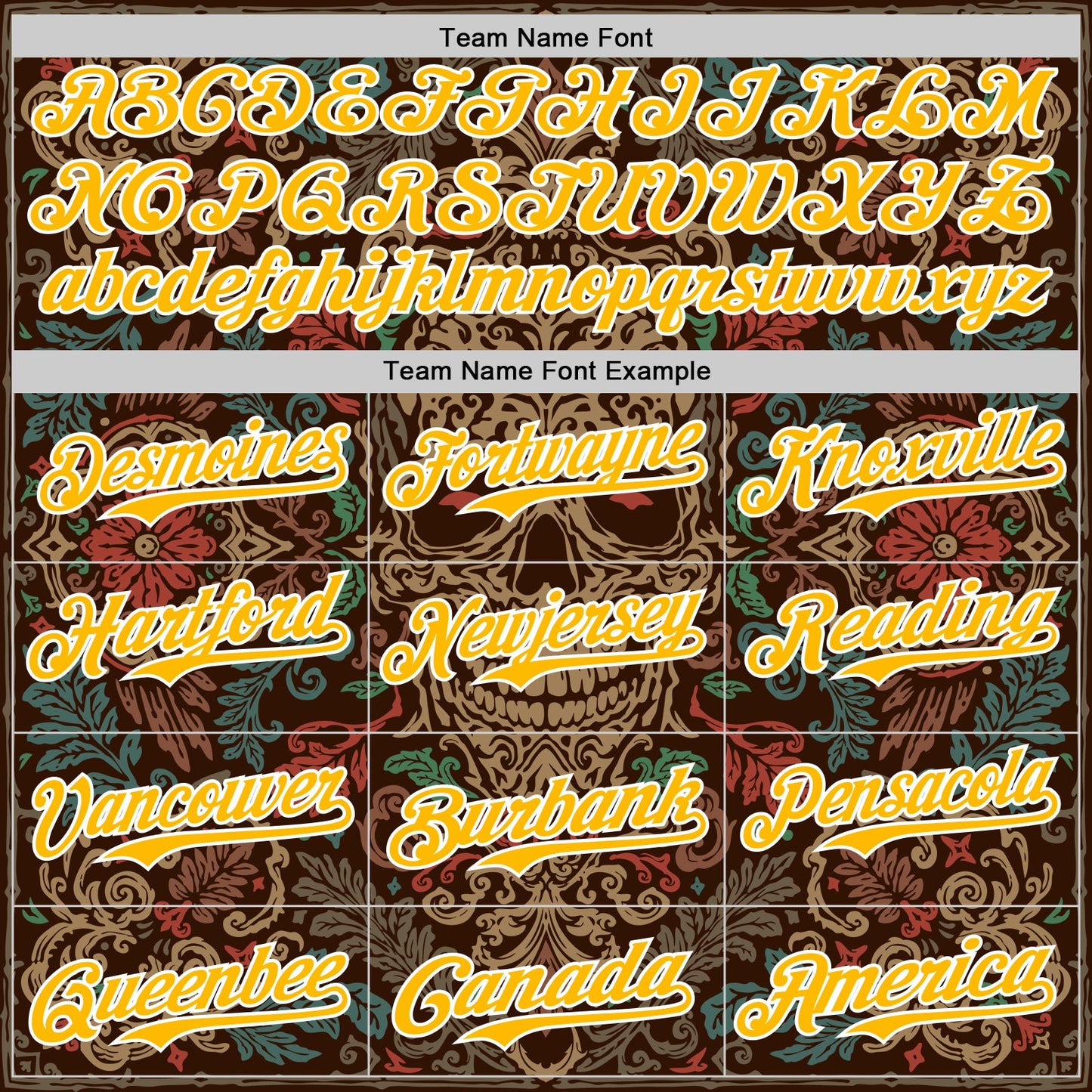 Custom Brown Gold-White 3D Pattern Design Burner Costumes Skull Floral Authentic Baseball Jersey view 4