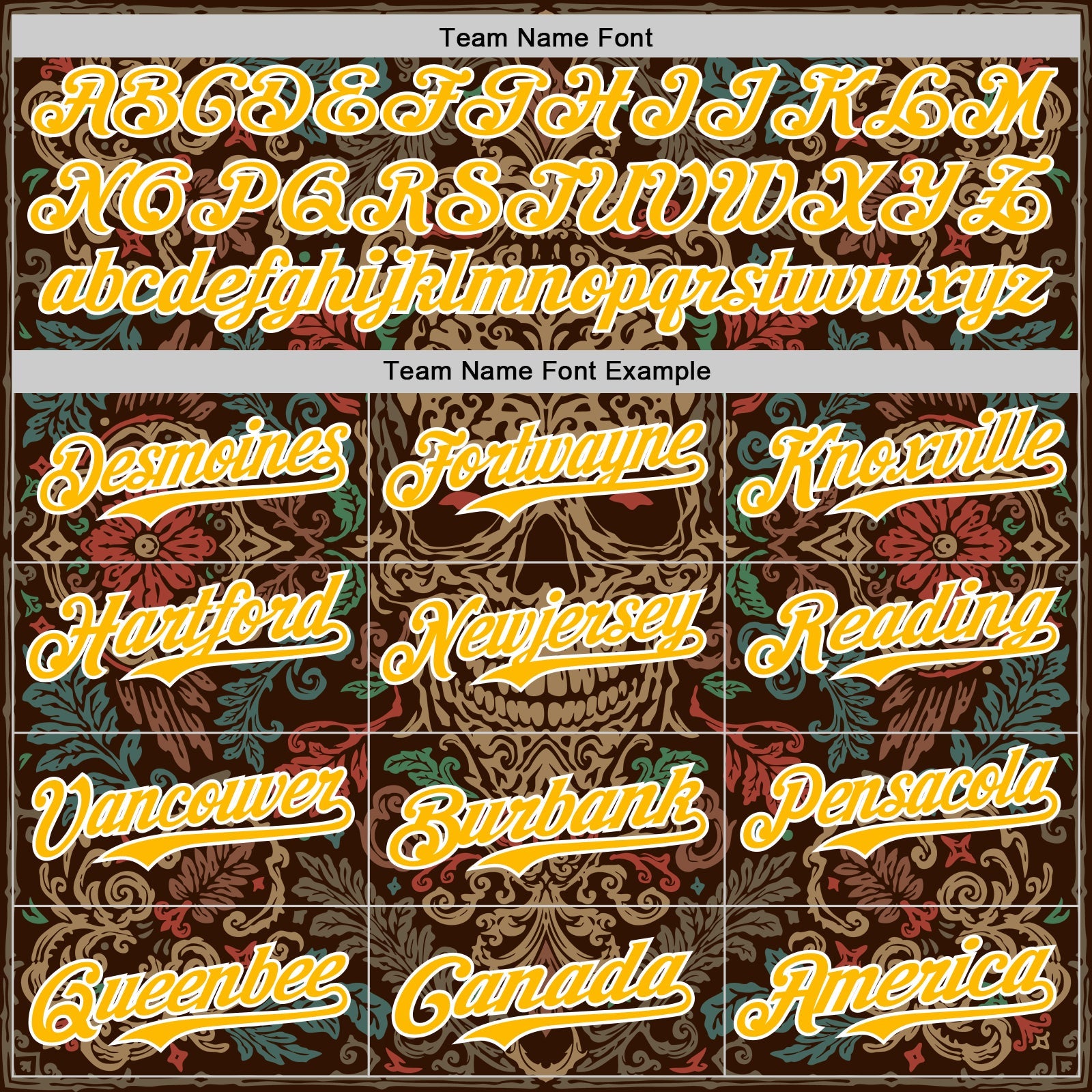Custom Brown Gold-White 3D Pattern Design Burner Costumes Skull Floral Authentic Baseball Jersey view 4