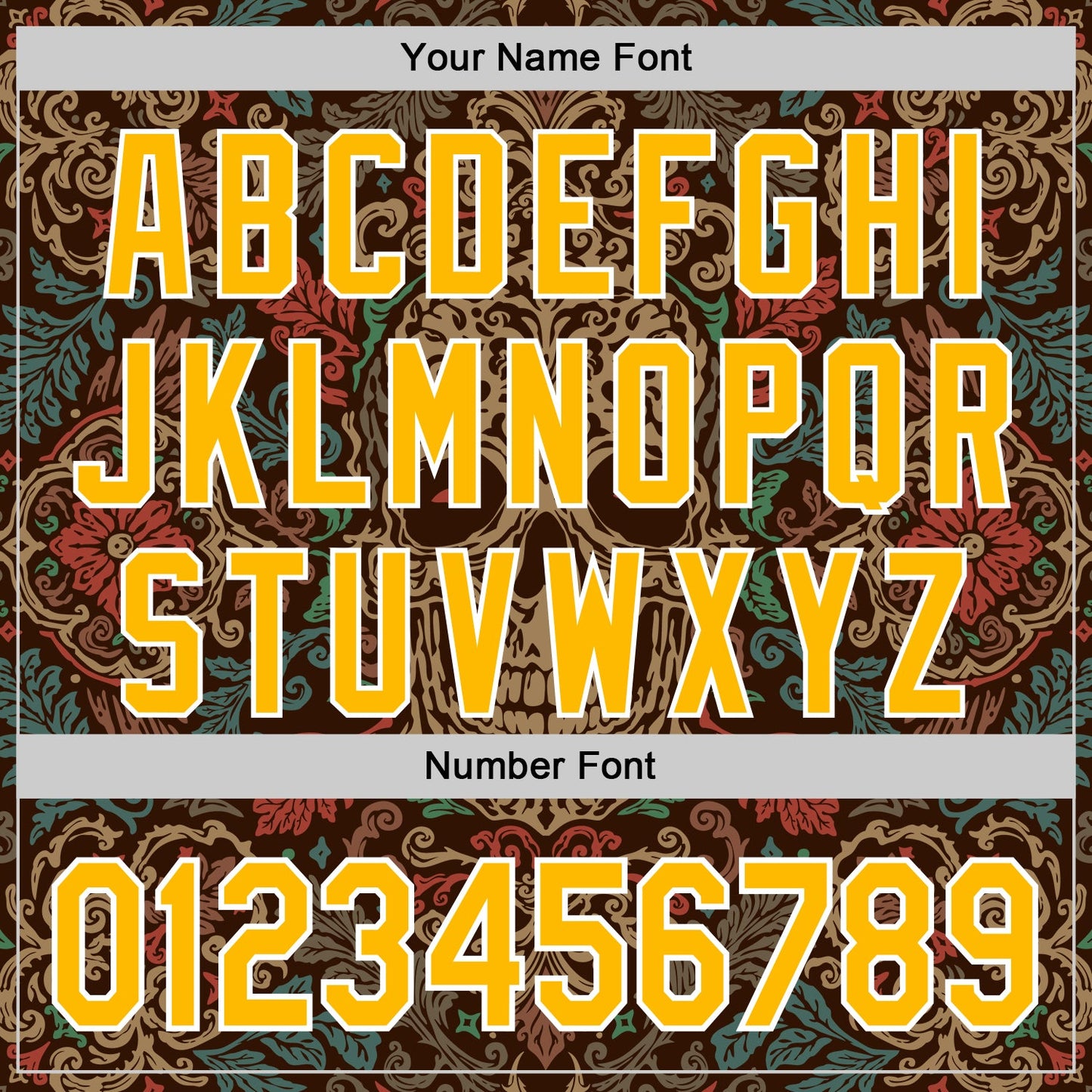 Custom Brown Gold-White 3D Pattern Design Burner Costumes Skull Floral Authentic Baseball Jersey view 5