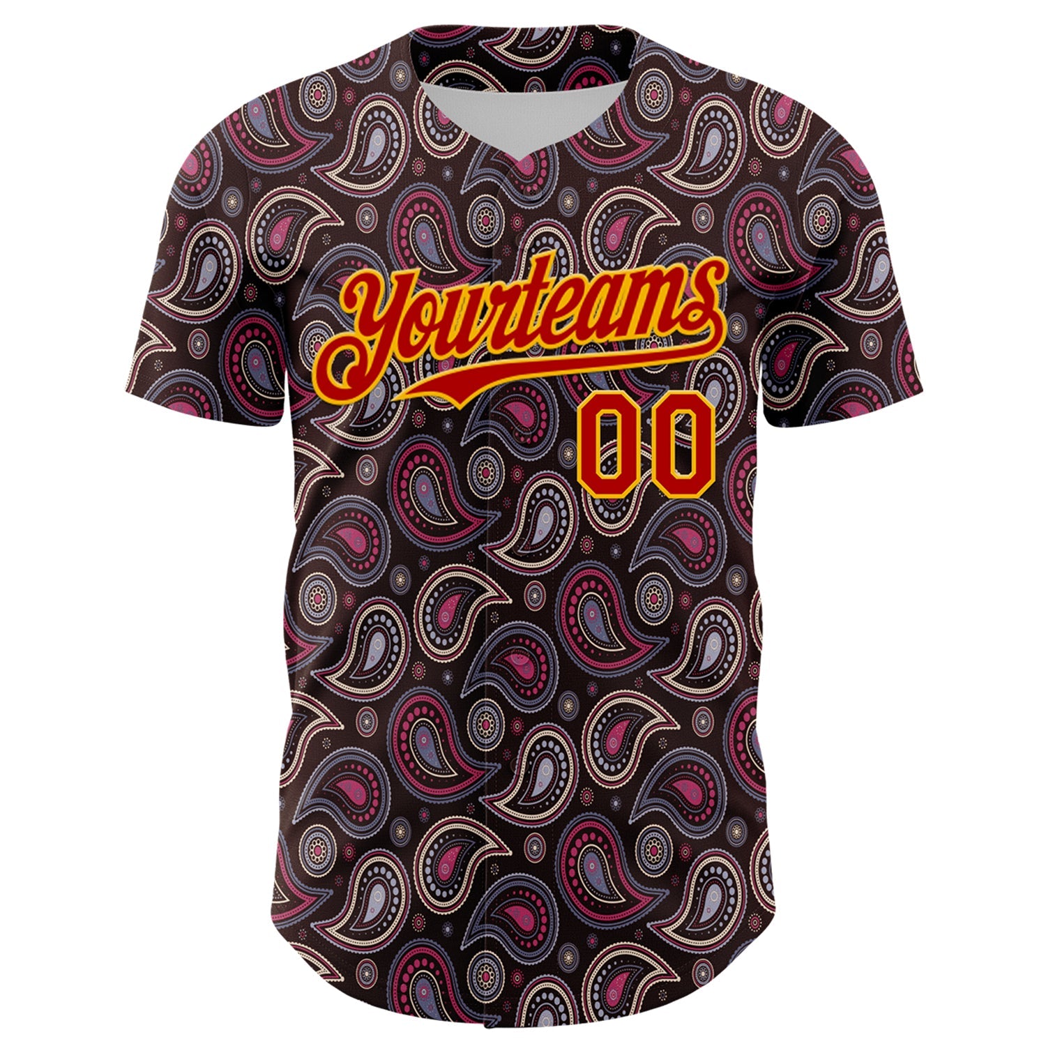 Custom Brown Red-Gold 3D Pattern Design Burner Costumes Paisley Bandana Authentic Baseball Jersey view 2