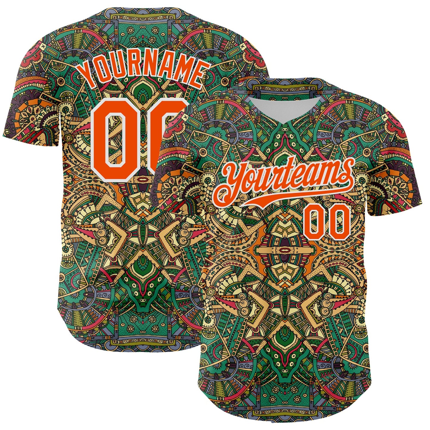Custom Green Orange-White 3D Pattern Design Burner Costumes Exotic Authentic Baseball Jersey - Main View