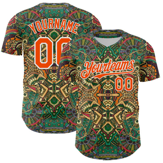 Custom Green Orange-White 3D Pattern Design Burner Costumes Exotic Authentic Baseball Jersey - Main View