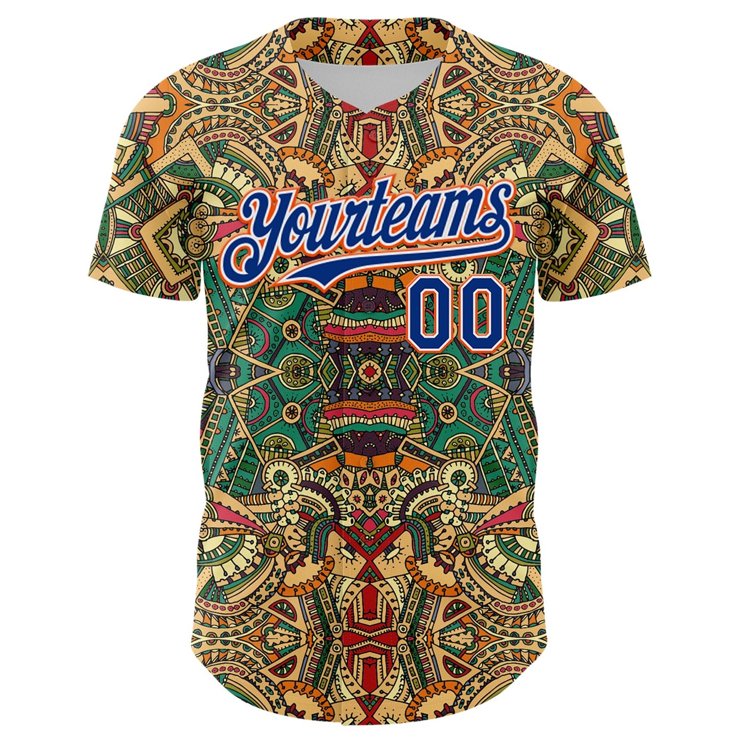 Custom Green Royal White-Orange 3D Pattern Design Burner Costumes Exotic Authentic Baseball Jersey view 2