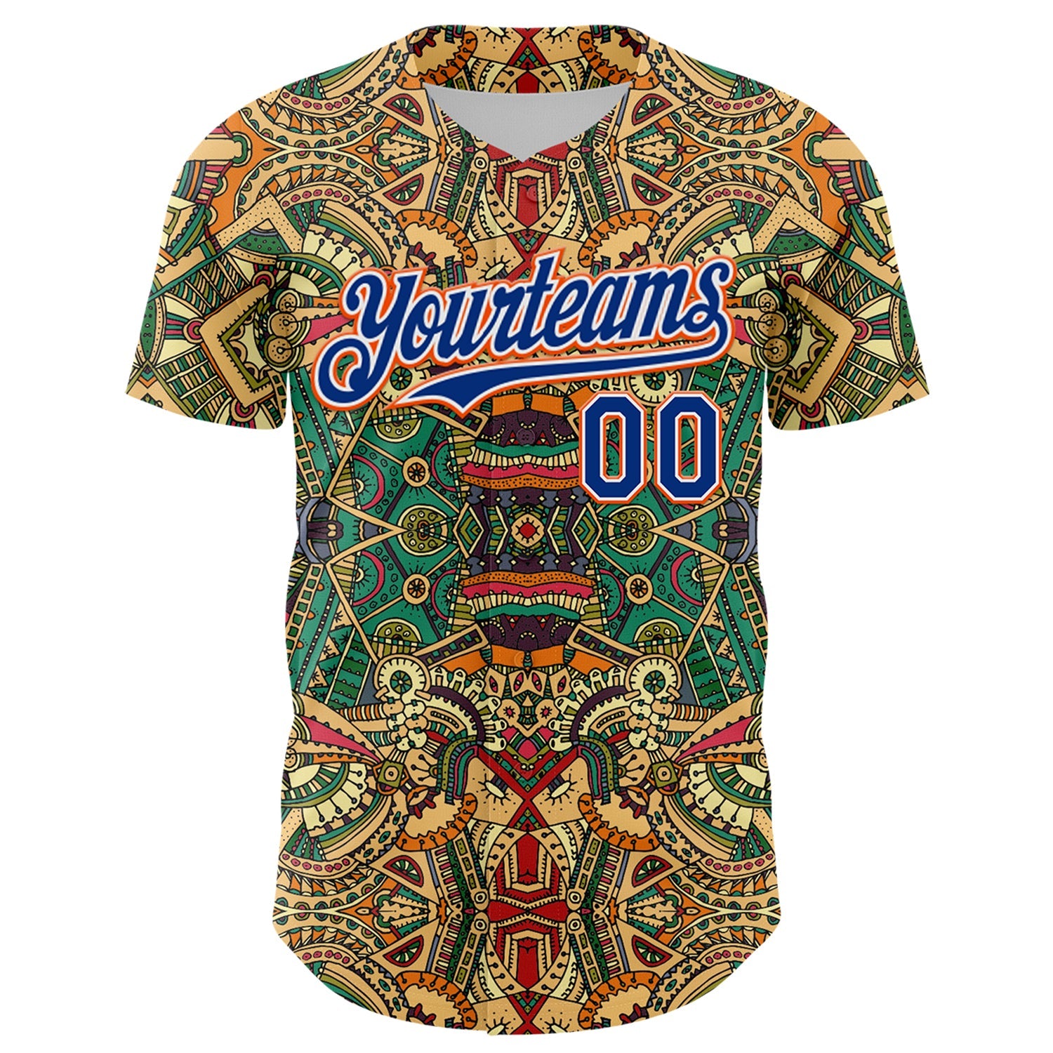 Custom Green Royal White-Orange 3D Pattern Design Burner Costumes Exotic Authentic Baseball Jersey view 2