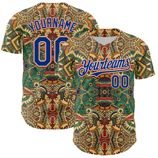 Custom Green Royal White-Orange 3D Pattern Design Burner Costumes Exotic Authentic Baseball Jersey - Main View