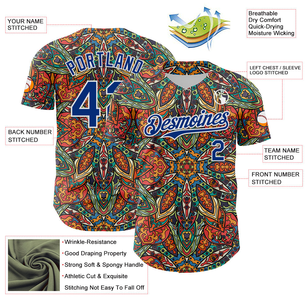 Custom Orange Royal-White 3D Pattern Design Burner Costumes Exotic Authentic Baseball Jersey view 3