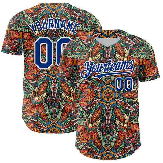 Custom Orange Royal-White 3D Pattern Design Burner Costumes Exotic Authentic Baseball Jersey - Main View