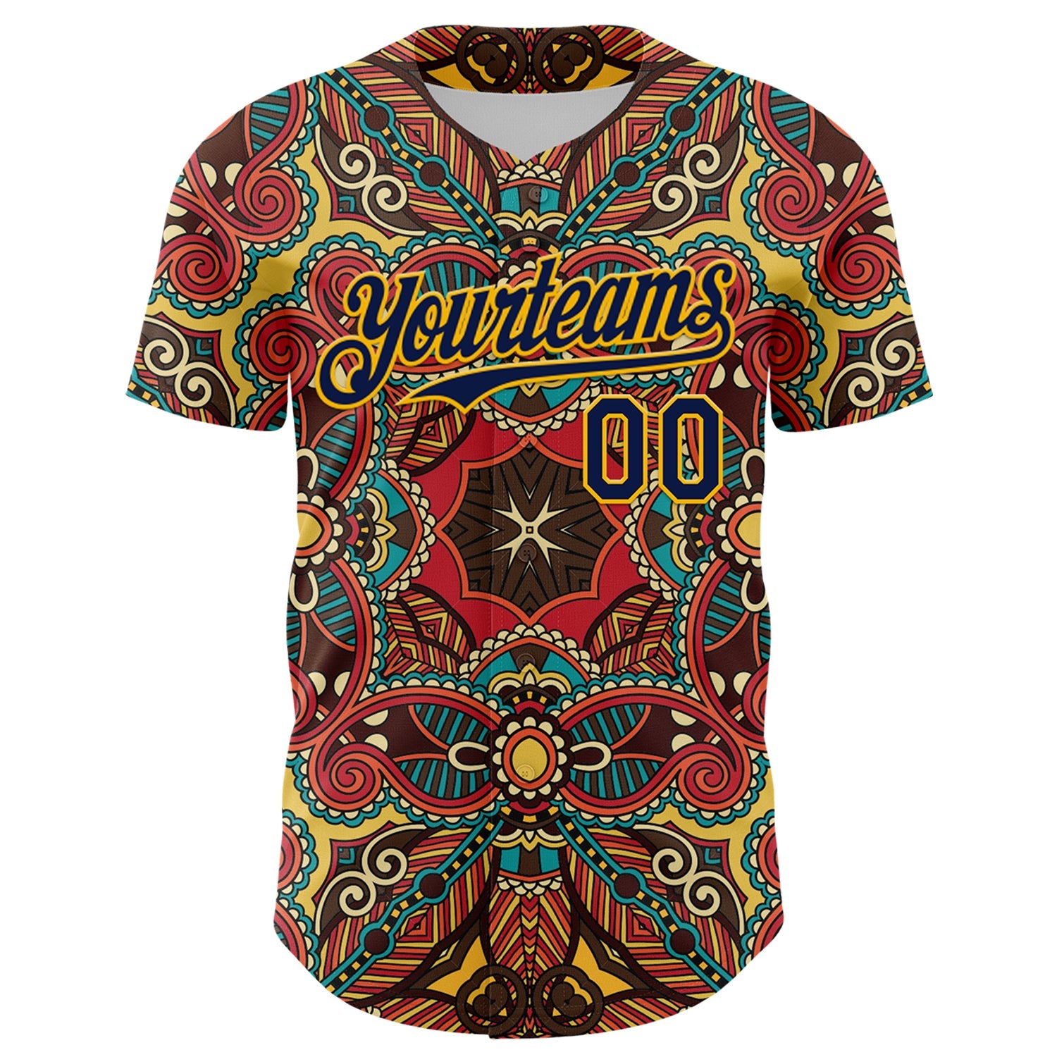 Custom Red Navy-Gold 3D Pattern Design Burner Costumes Exotic Authentic Baseball Jersey view 2