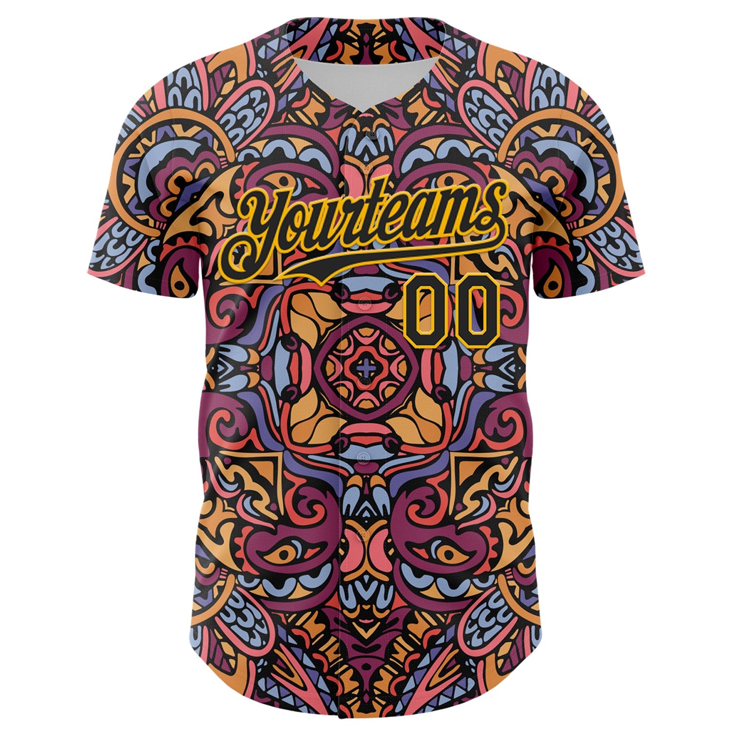 Custom Purple Black-Gold 3D Pattern Design Burner Costumes Exotic Authentic Baseball Jersey view 2
