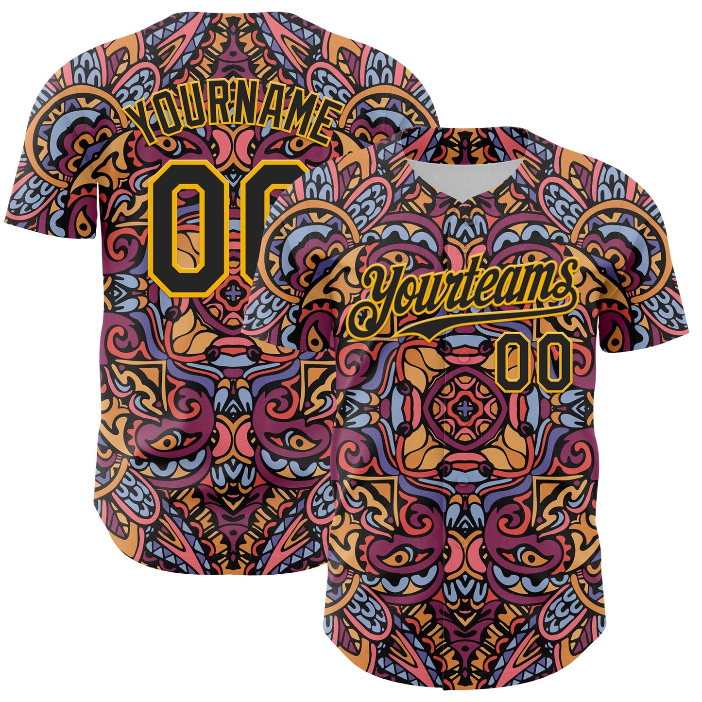 Custom Purple Black-Gold 3D Pattern Design Burner Costumes Exotic Authentic Baseball Jersey - Main View