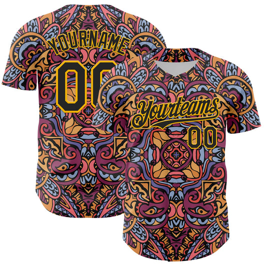 Custom Purple Black-Gold 3D Pattern Design Burner Costumes Exotic Authentic Baseball Jersey - Main View