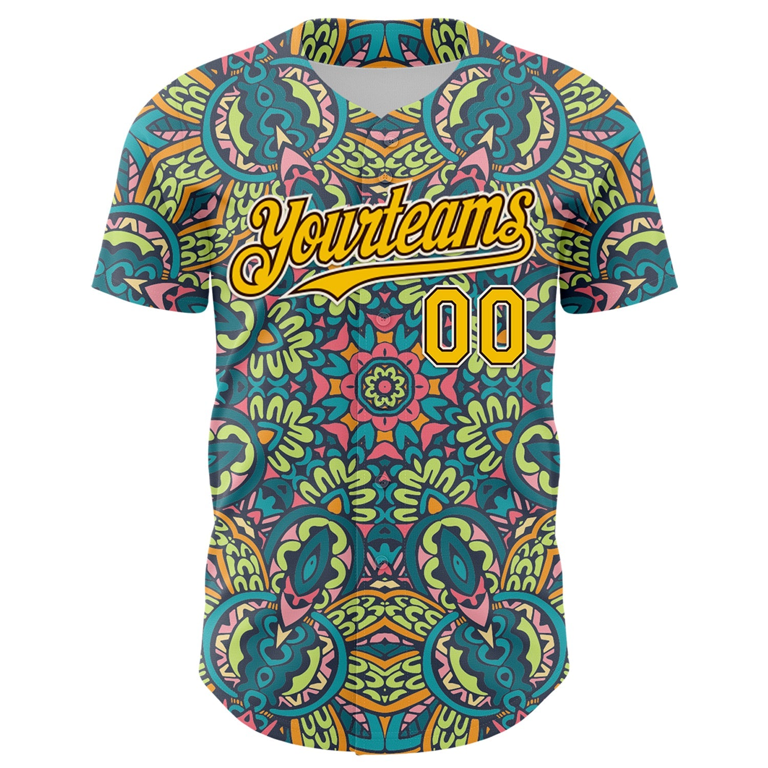 Custom Green Yellow Brown-White 3D Pattern Design Burner Costumes Exotic Authentic Baseball Jersey view 2