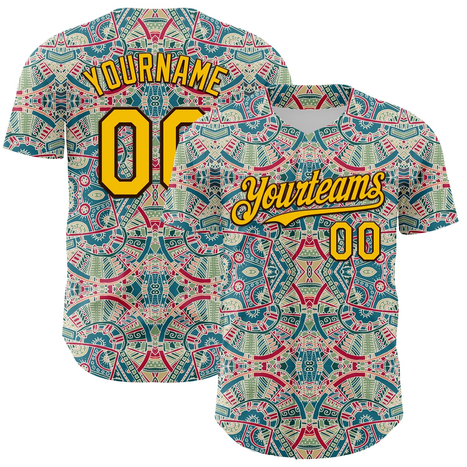 Custom Green Yellow-Brown 3D Pattern Design Burner Costumes Exotic Authentic Baseball Jersey - Main View