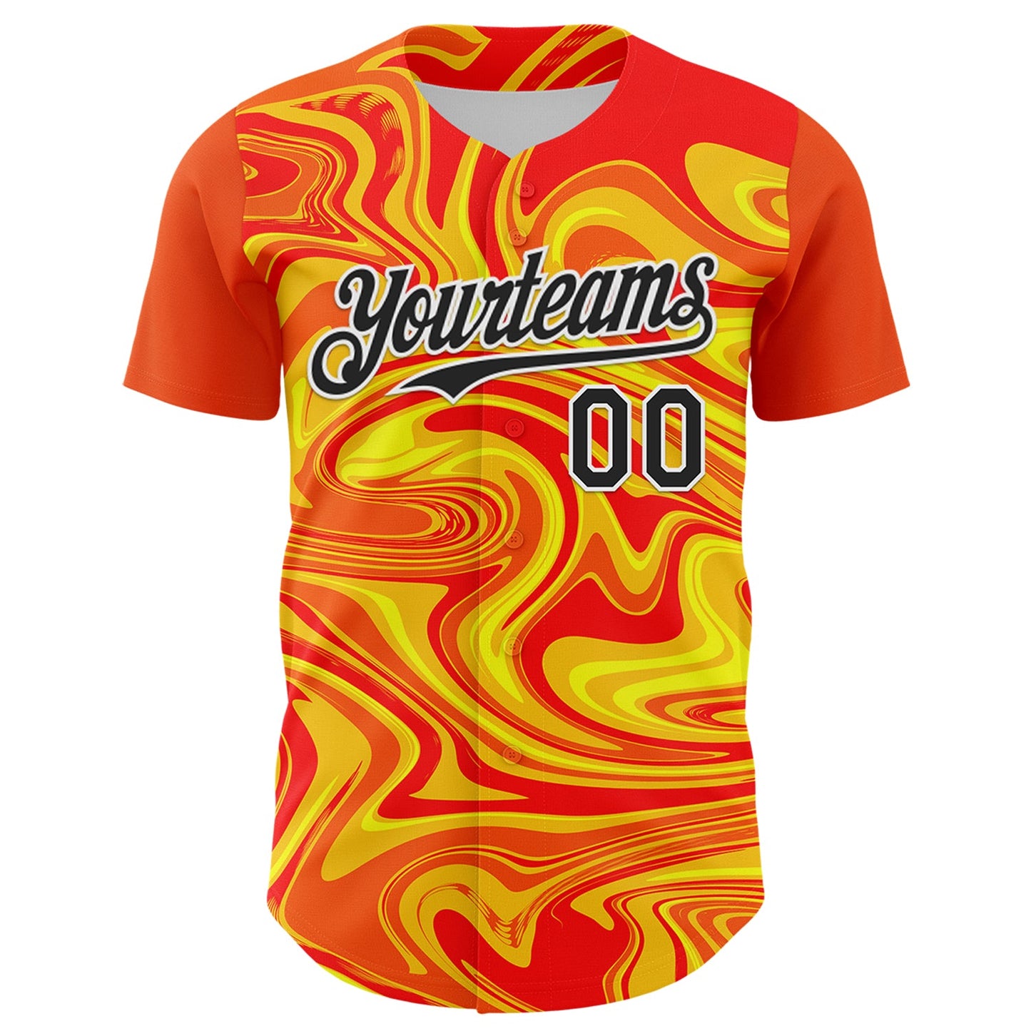 Custom Orange Black Gold-White 3D Pattern Design Rave Party Marble Lava Authentic Baseball Jersey view 2