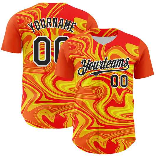 Custom Orange Black Gold-White 3D Pattern Design Rave Party Marble Lava Authentic Baseball Jersey - Main View