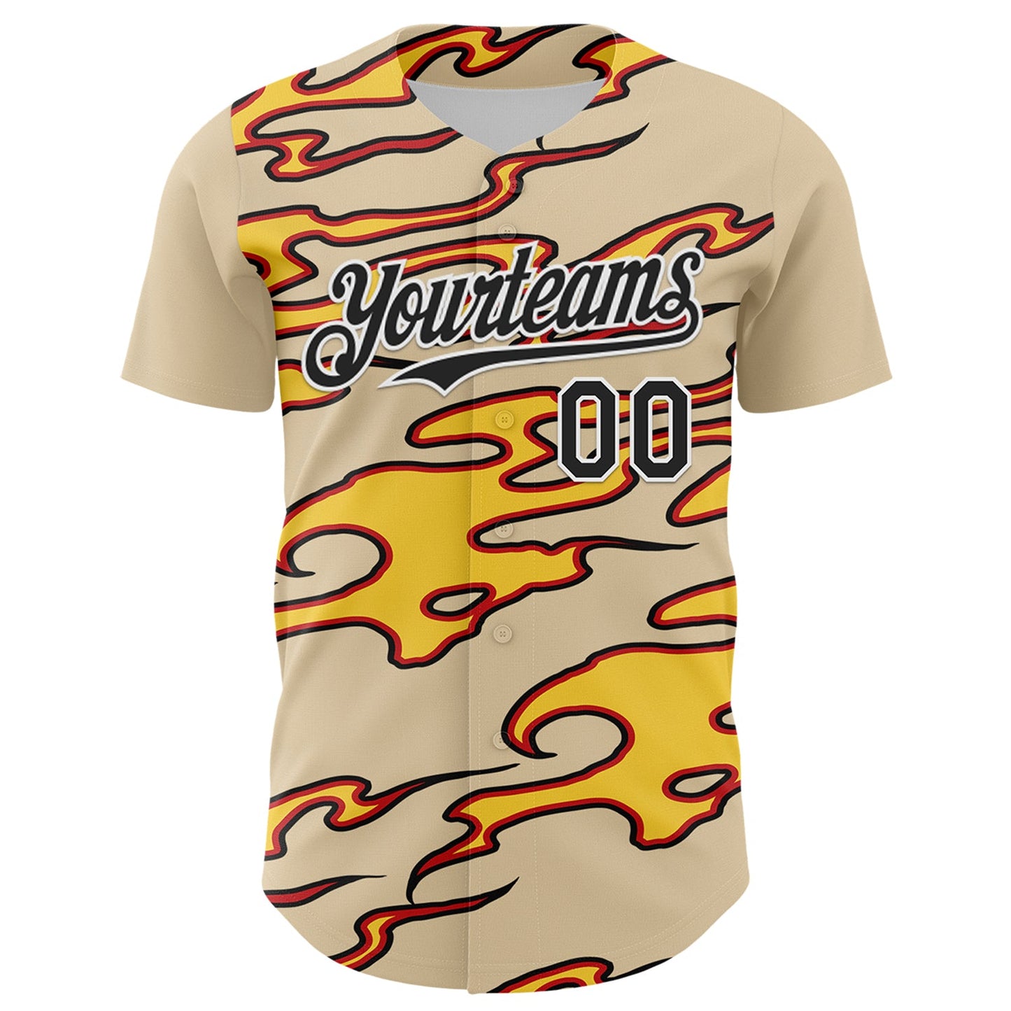 Custom City Cream Black-White 3D Pattern Design Rave Party Flame Authentic Baseball Jersey view 2