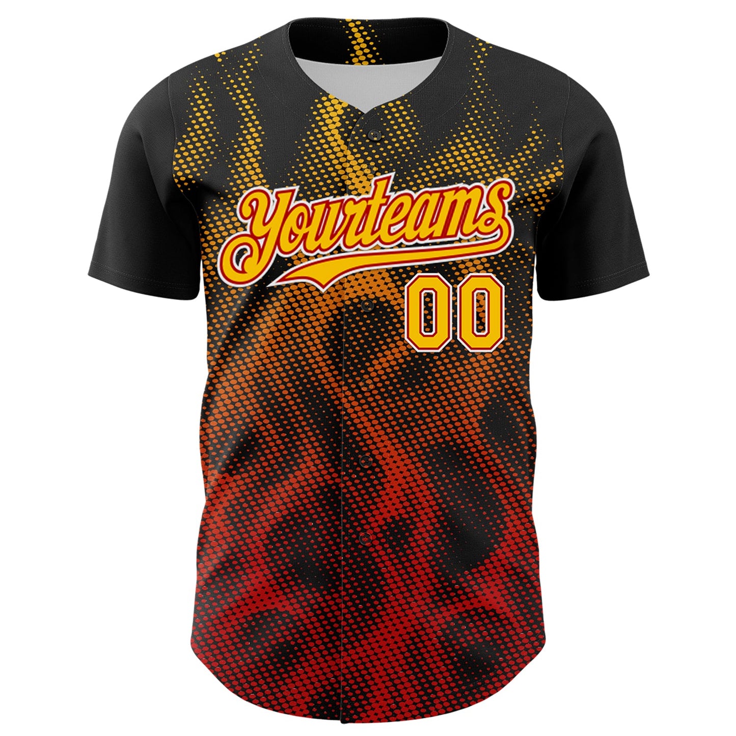 Custom Black Yellow Red-White 3D Pattern Design Rave Party Flame Authentic Baseball Jersey view 2