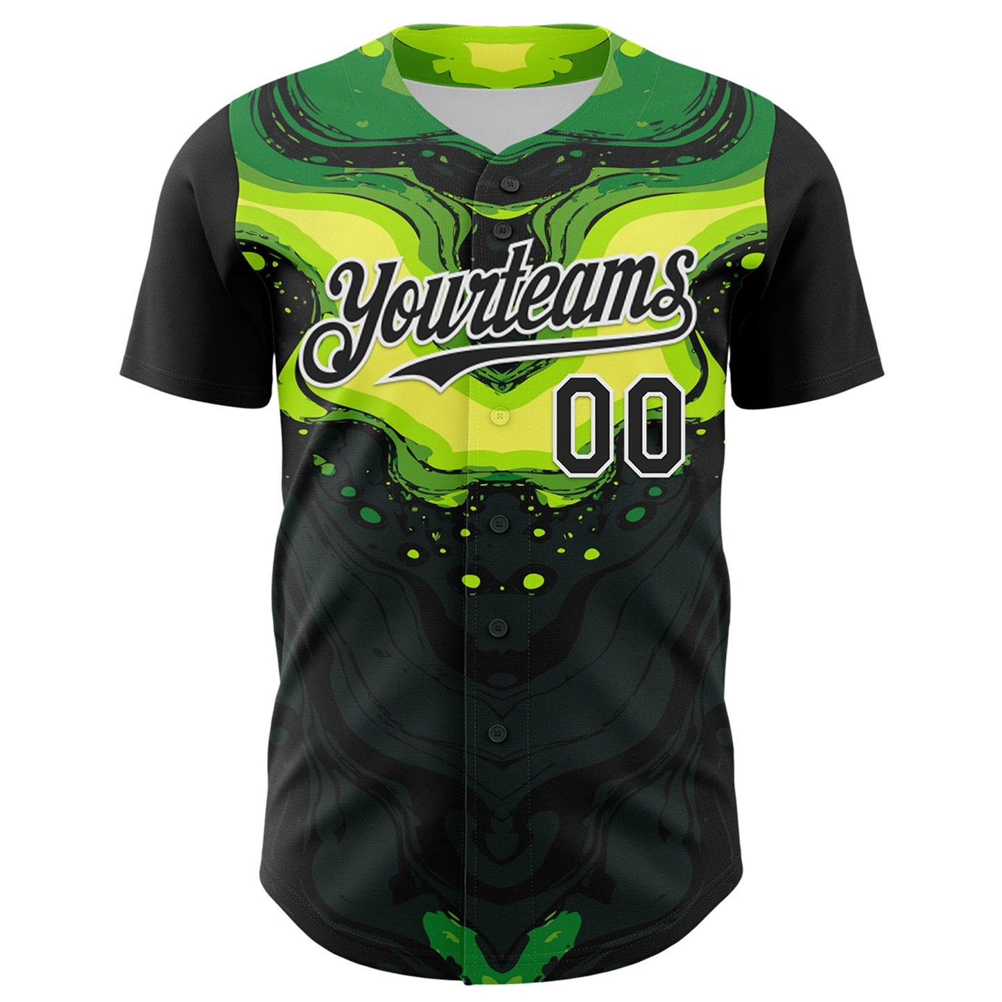 Custom Black Green-White 3D Pattern Design Rave Party Poison Liquid Authentic Baseball Jersey view 2