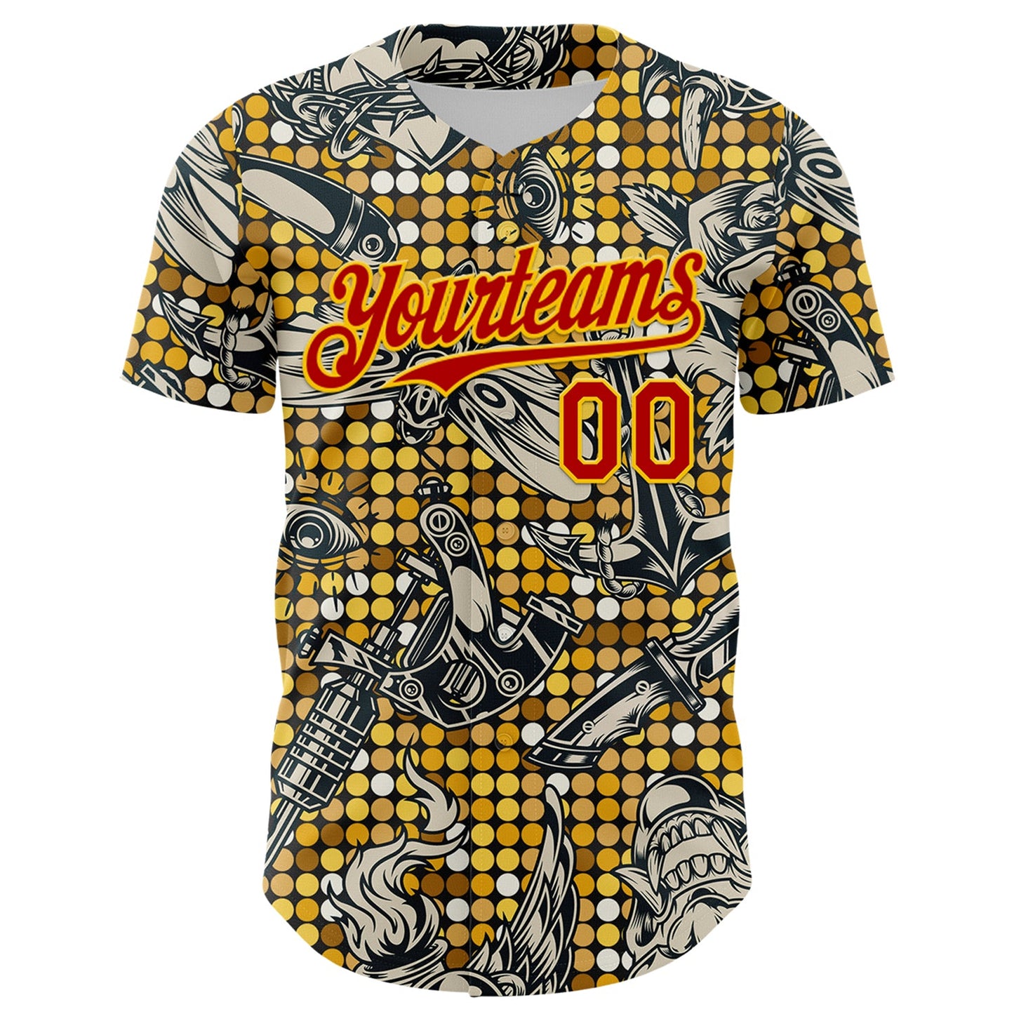 Custom Black Red-Yellow 3D Pattern Design Rave Party Tattoos Disco Authentic Baseball Jersey view 2