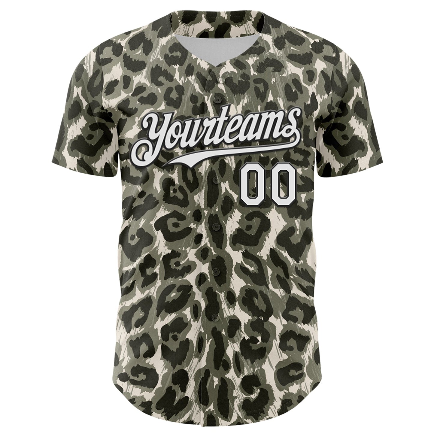 Custom Cream White-Black 3D Pattern Design Rave Party Animal Leopard Print Authentic Baseball Jersey view 2