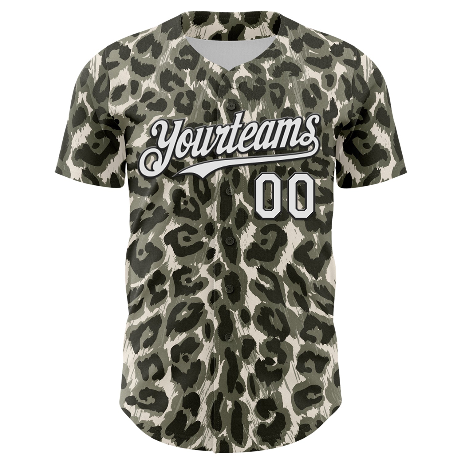 Custom Cream White-Black 3D Pattern Design Rave Party Animal Leopard Print Authentic Baseball Jersey view 2
