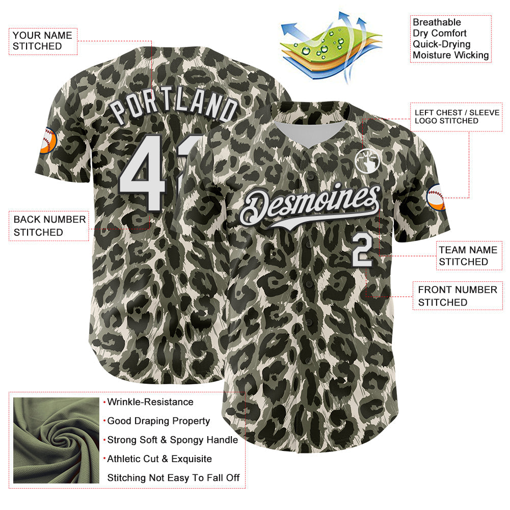Custom Cream White-Black 3D Pattern Design Rave Party Animal Leopard Print Authentic Baseball Jersey view 3