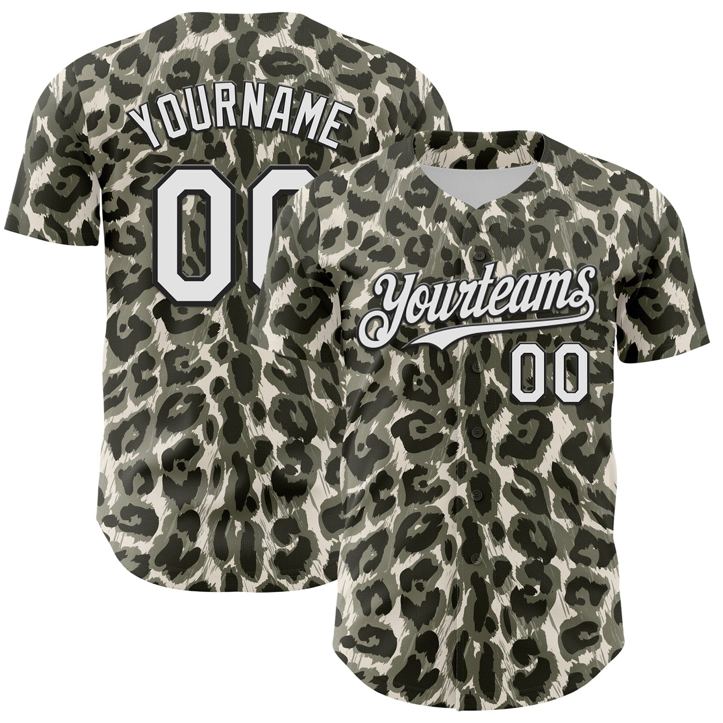 Custom Cream White-Black 3D Pattern Design Rave Party Animal Leopard Print Authentic Baseball Jersey - Main View