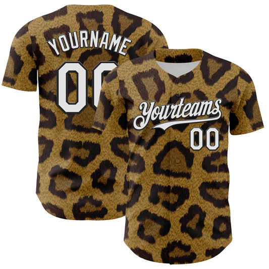 Custom Brown White-Black 3D Pattern Design Rave Party Animal Leopard Print Authentic Baseball Jersey - Main View