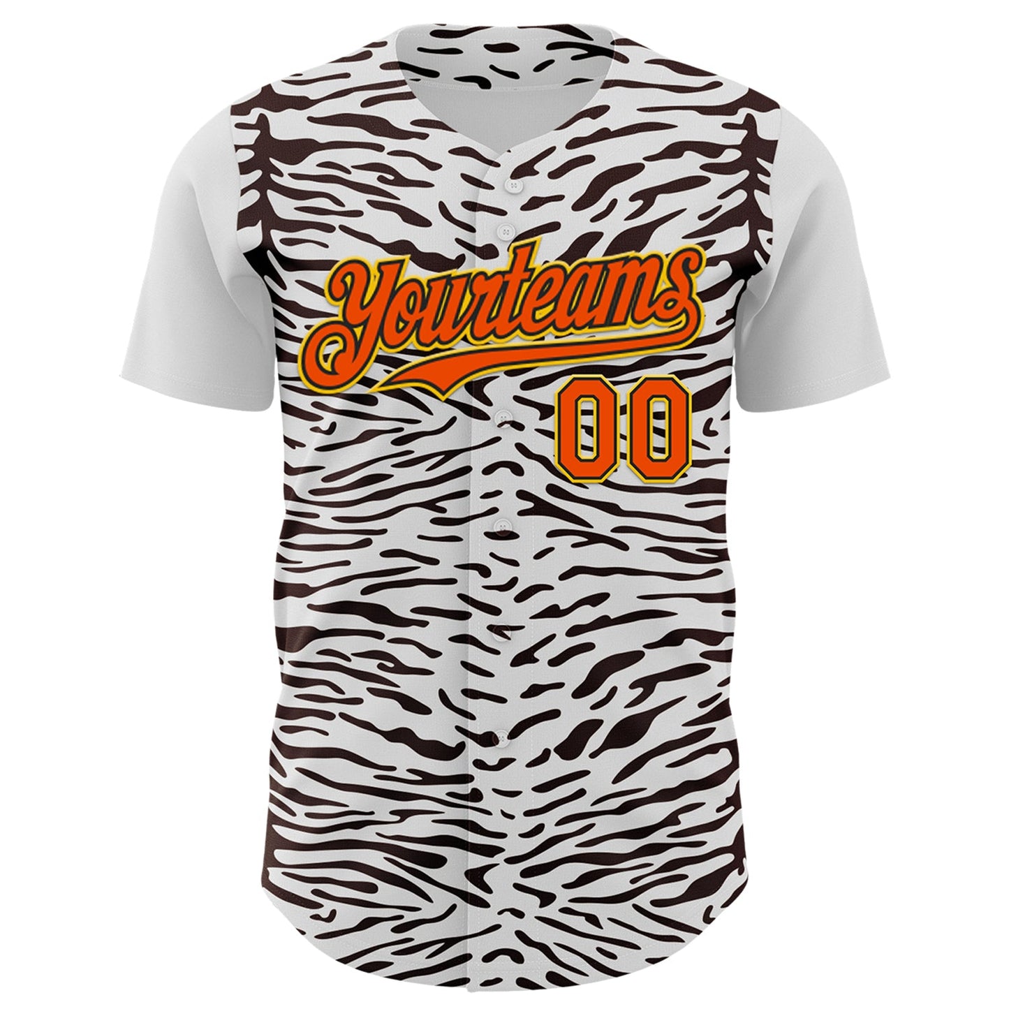 Custom White Orange Black-Yellow 3D Pattern Design Rave Party Animal Zebra Print Authentic Baseball Jersey view 2