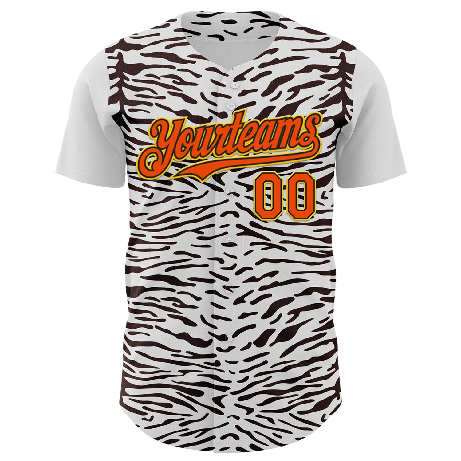 Custom White Orange Black-Yellow 3D Pattern Design Rave Party Animal Zebra Print Authentic Baseball Jersey view 2