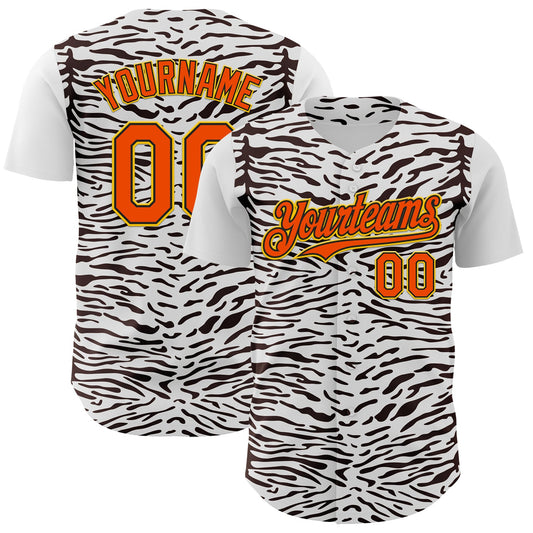 Custom White Orange Black-Yellow 3D Pattern Design Rave Party Animal Zebra Print Authentic Baseball Jersey - Main View