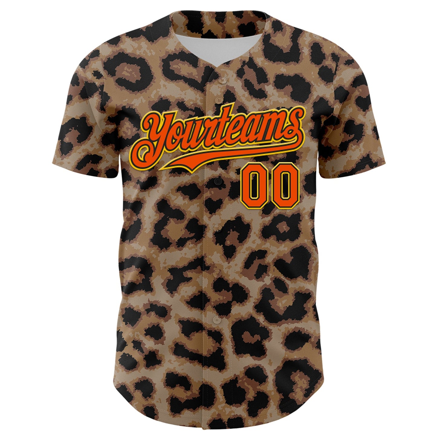 Custom Brown Orange Black-Yellow 3D Pattern Design Rave Party Animal Leopard Print Authentic Baseball Jersey view 2