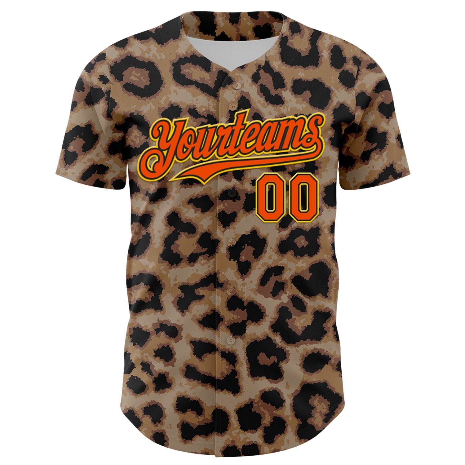 Custom Brown Orange Black-Yellow 3D Pattern Design Rave Party Animal Leopard Print Authentic Baseball Jersey view 2