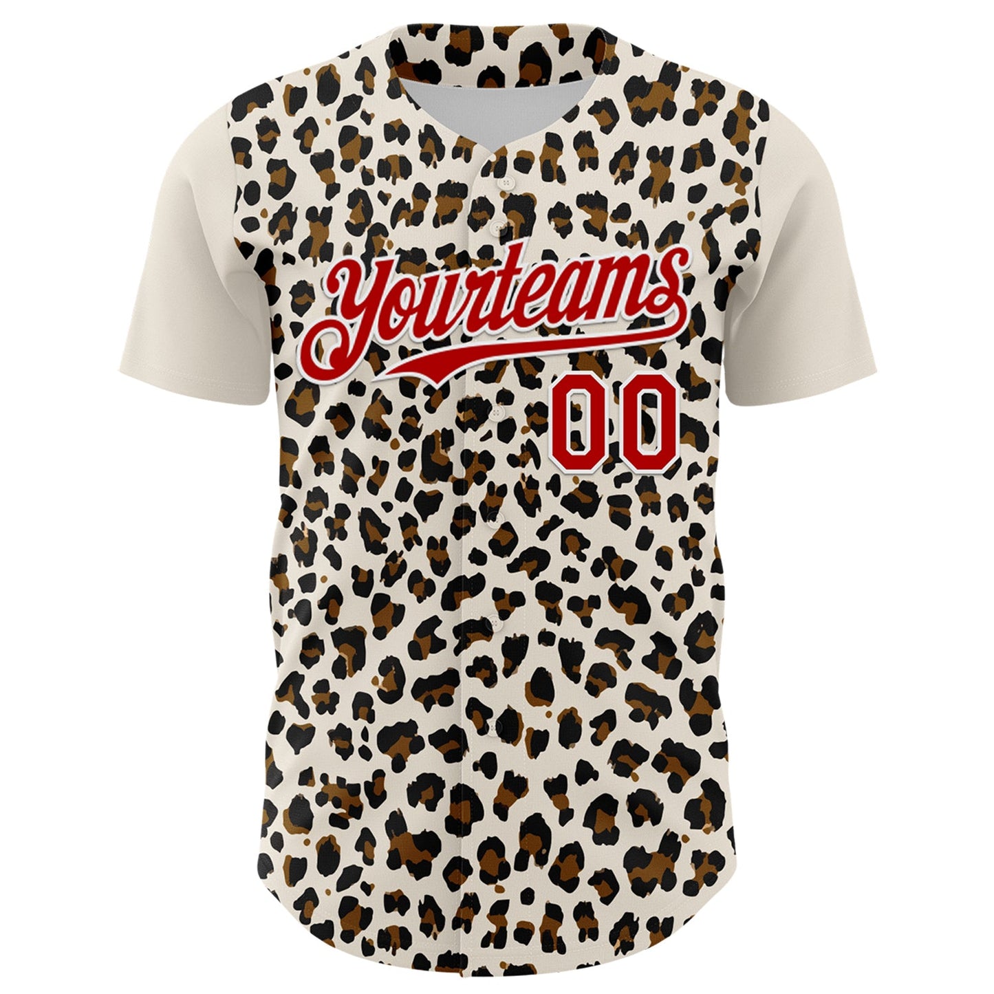 Custom Cream Red-White 3D Pattern Design Rave Party Animal Leopard Print Authentic Baseball Jersey view 2