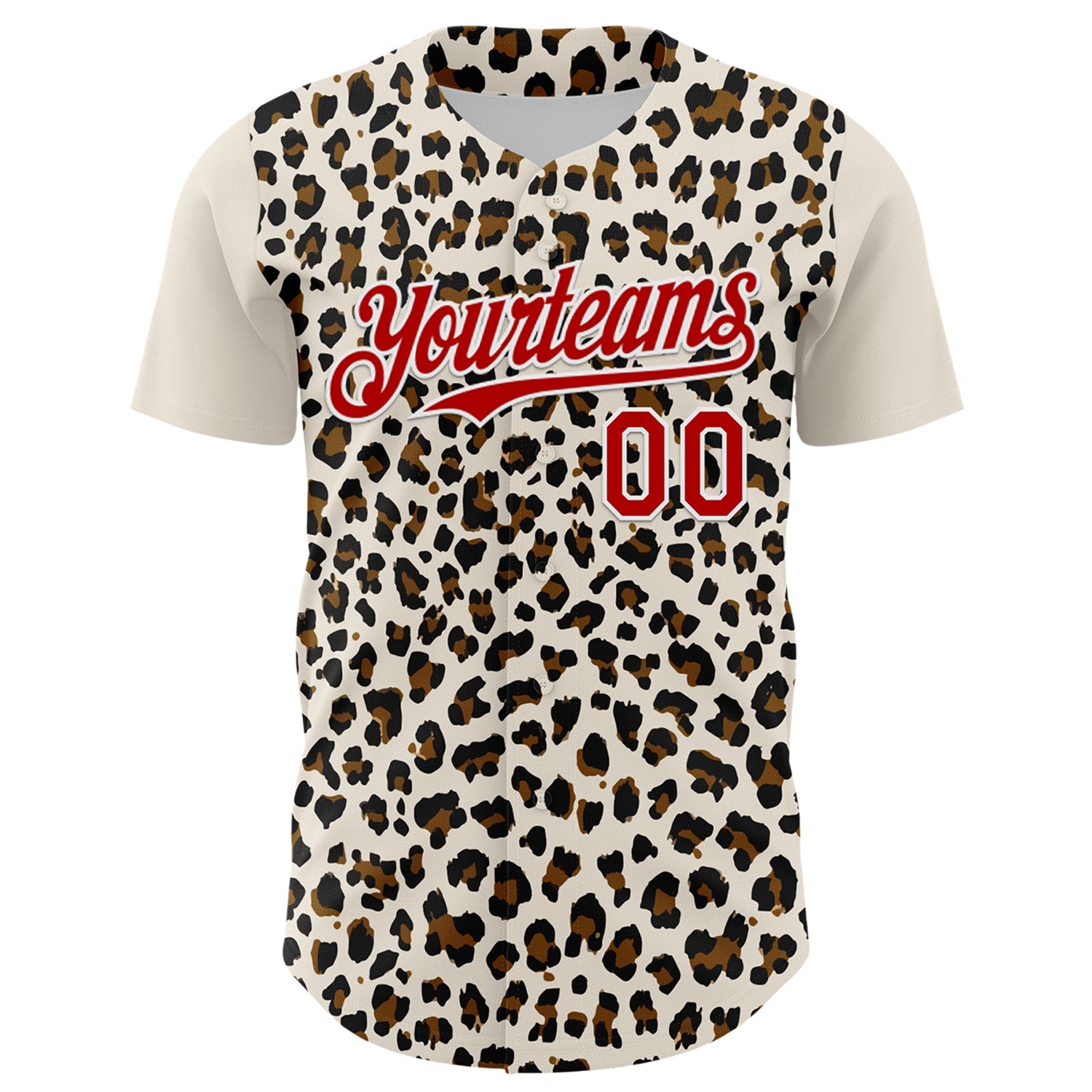 Custom Cream Red-White 3D Pattern Design Rave Party Animal Leopard Print Authentic Baseball Jersey view 2