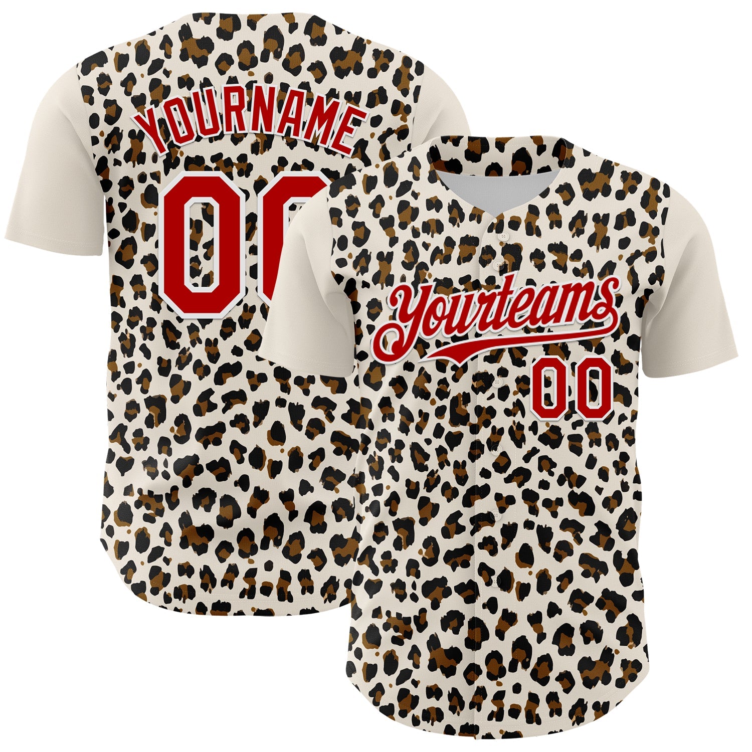 Custom Cream Red-White 3D Pattern Design Rave Party Animal Leopard Print Authentic Baseball Jersey - Main View