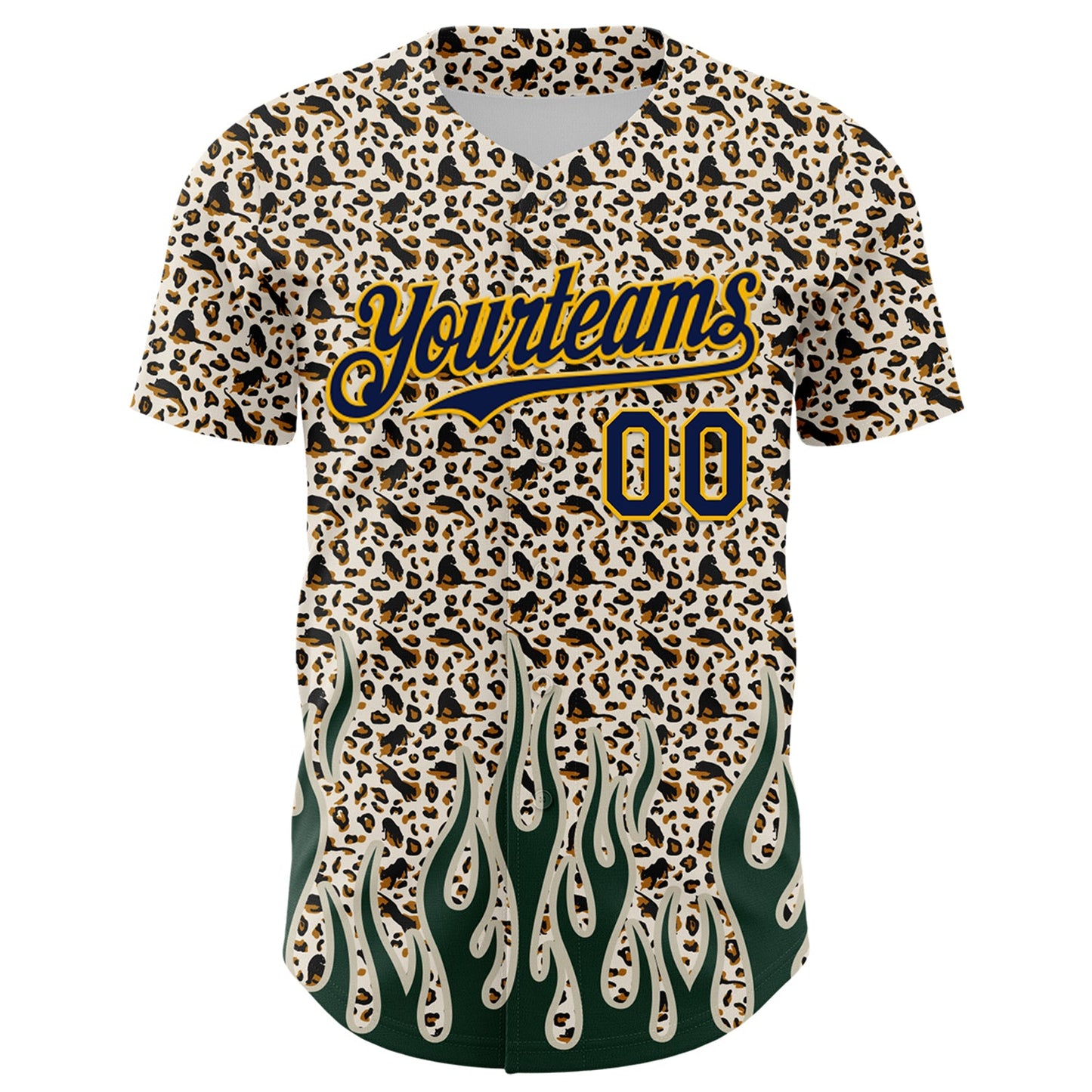 Custom Cream Navy-Gold 3D Pattern Design Rave Party Animal Leopard Print Authentic Baseball Jersey view 2