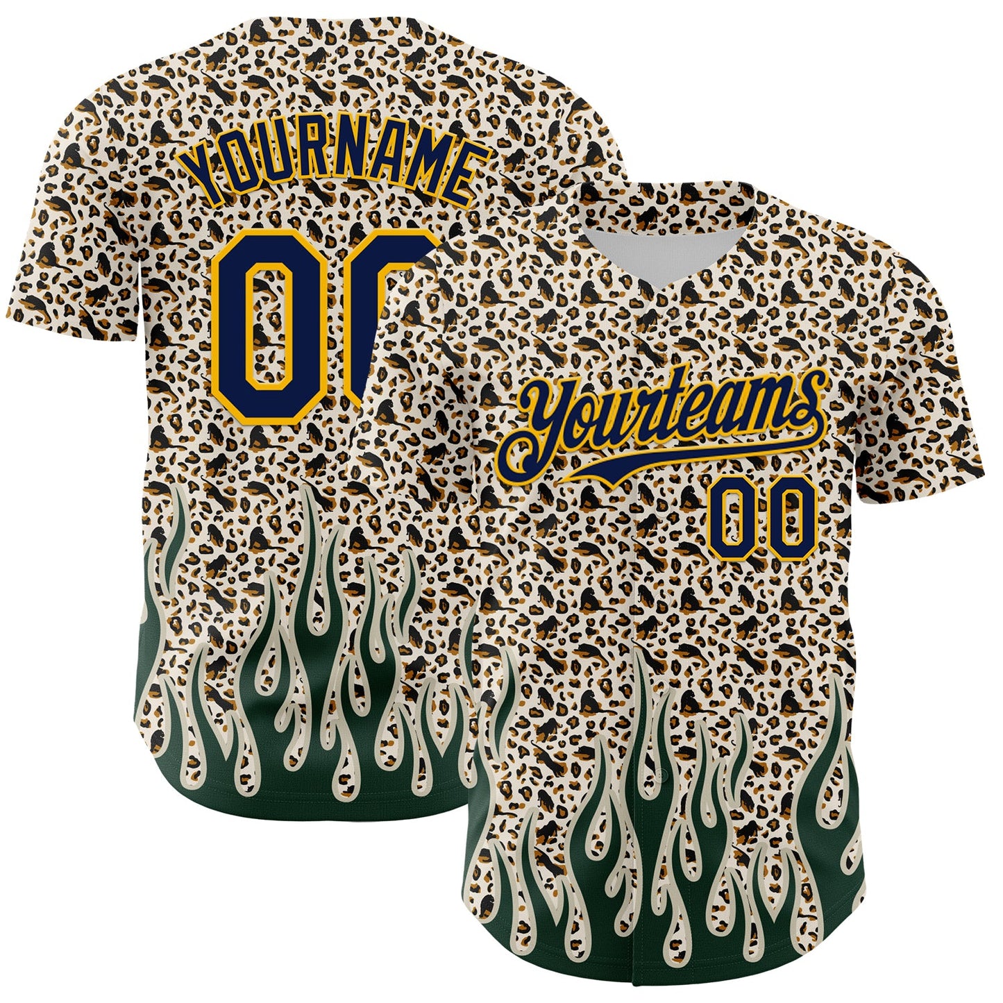 Custom Cream Navy-Gold 3D Pattern Design Rave Party Animal Leopard Print Authentic Baseball Jersey - Main View