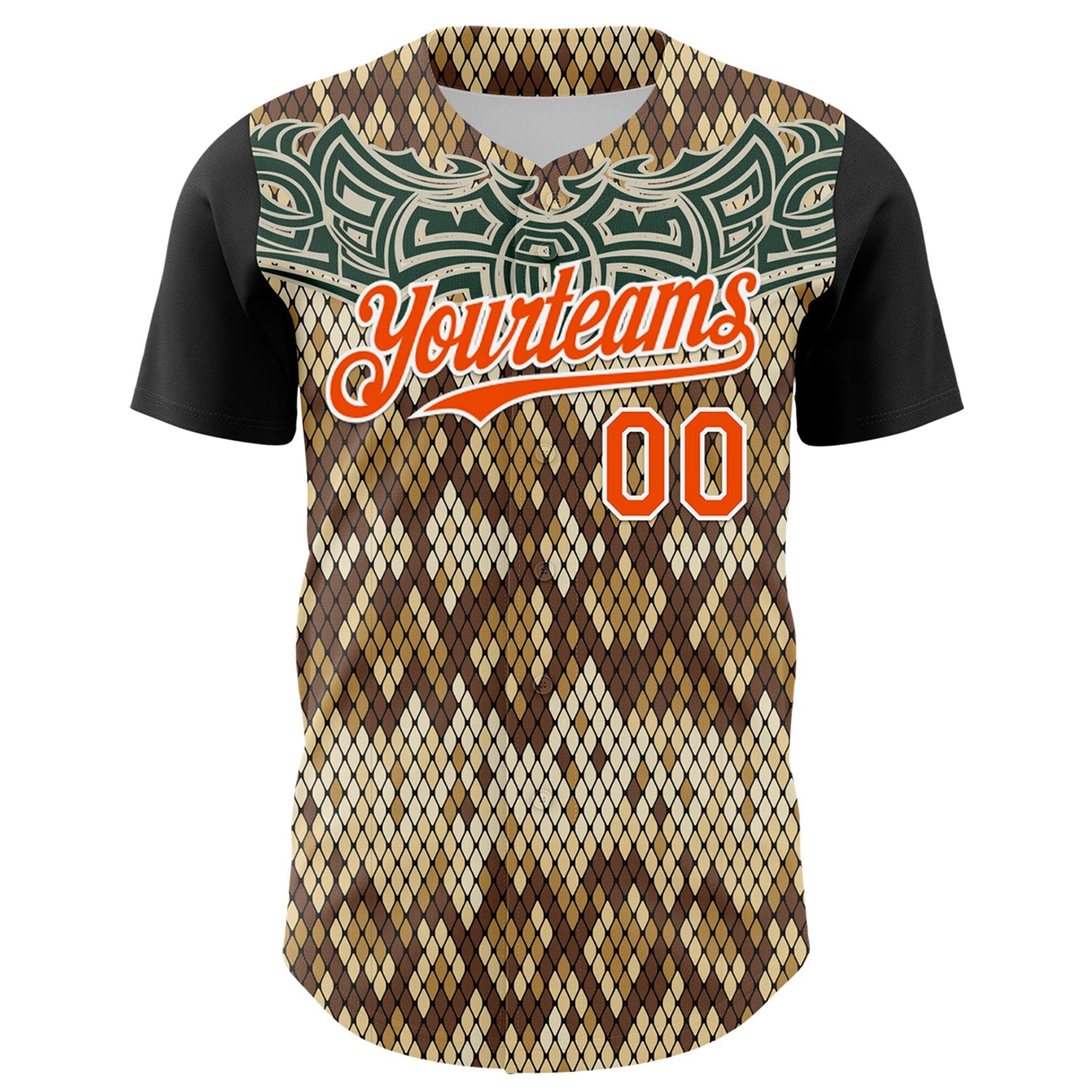 Custom Black Orange-White 3D Pattern Design Rave Party Animal Snake Python Print Authentic Baseball Jersey view 2