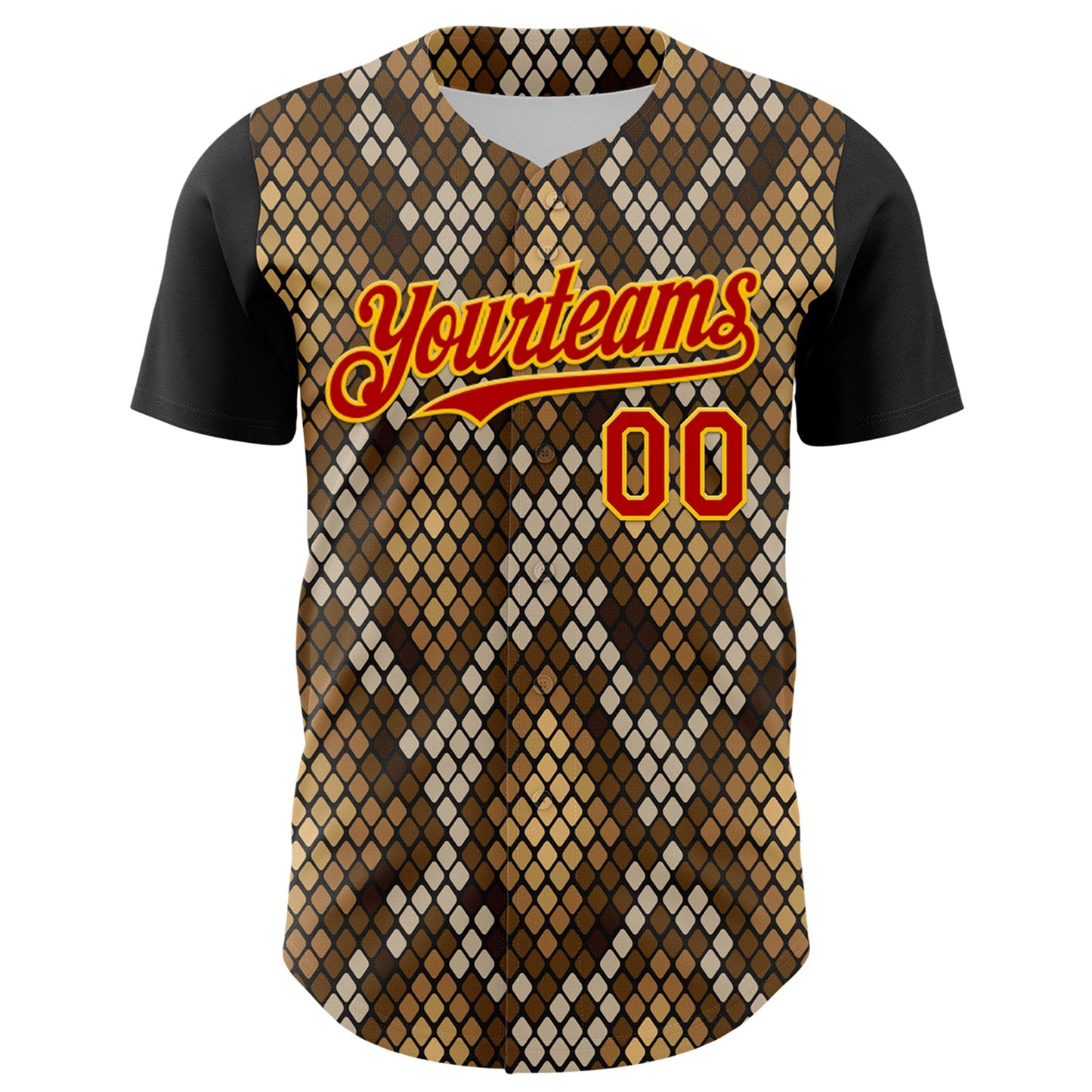 Custom Black Red-Gold 3D Pattern Design Rave Party Animal Snake Python Print Authentic Baseball Jersey view 2