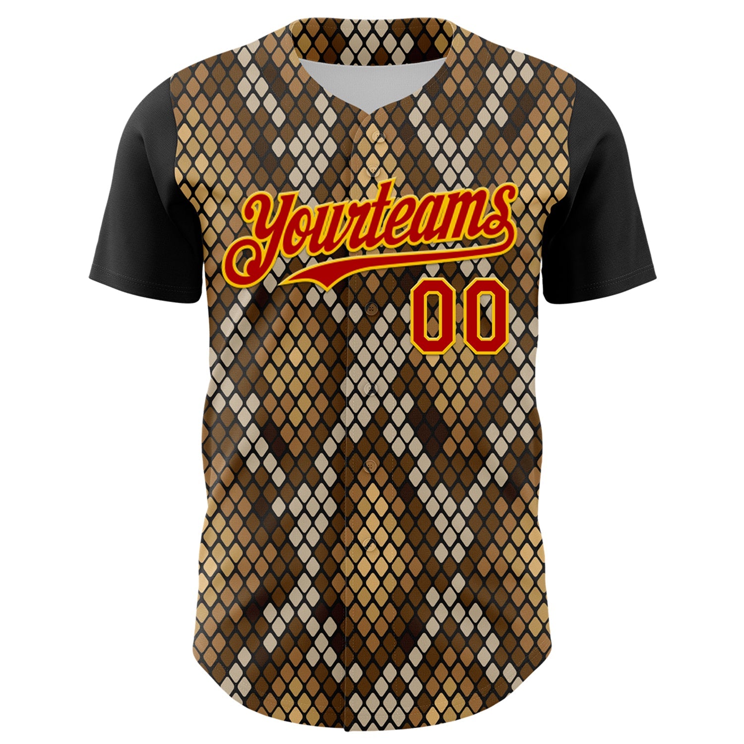 Custom Black Red-Gold 3D Pattern Design Rave Party Animal Snake Python Print Authentic Baseball Jersey view 2